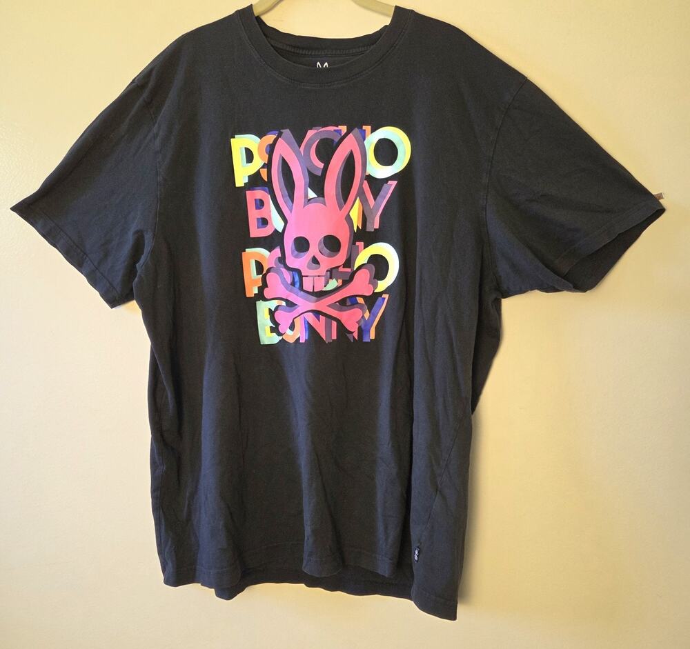Psycho Bunny Men's Multi Color Stacked Spellout Graphic T-Shirt Gray Size 8 XXL